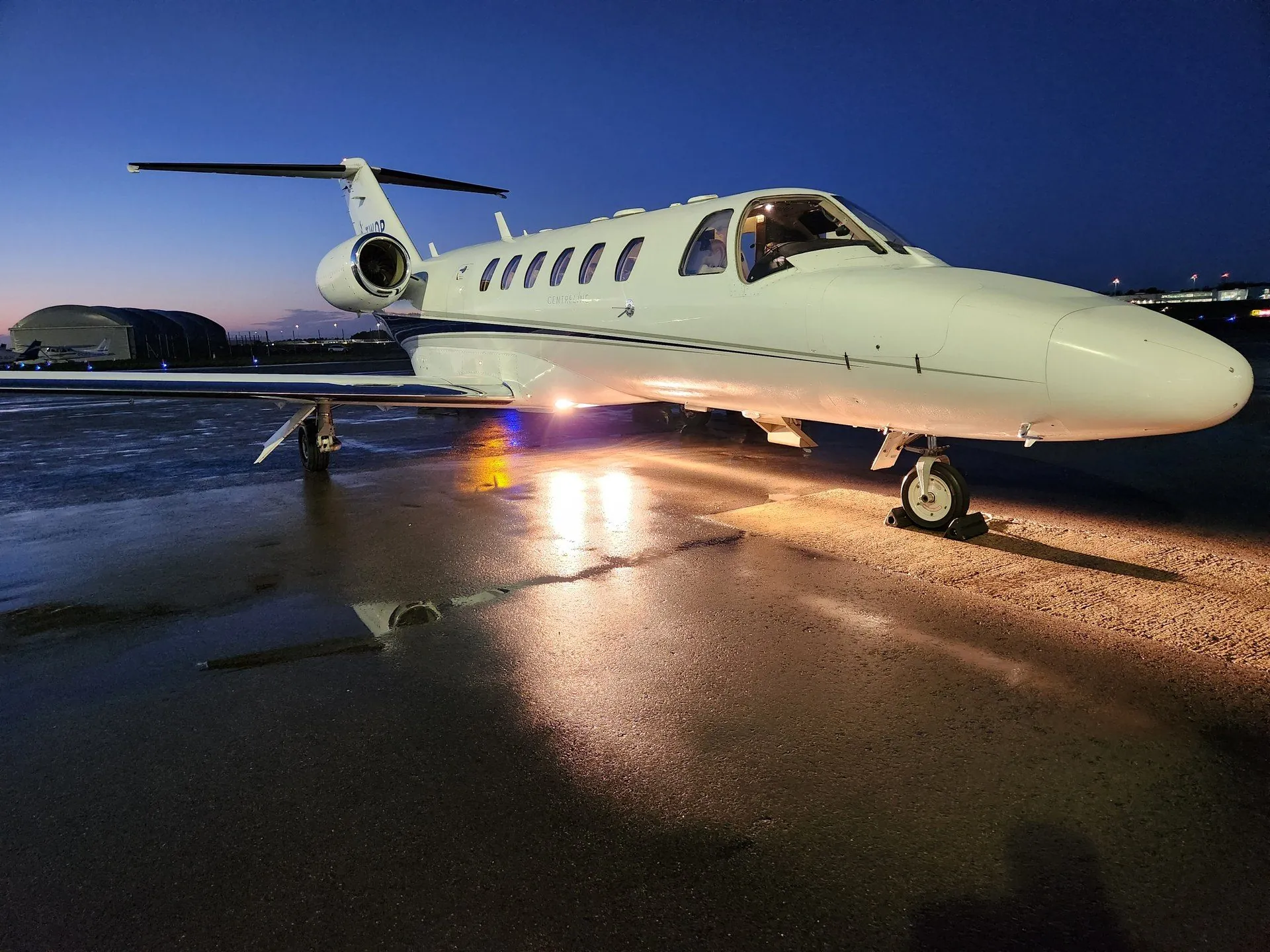 Citation CJ2+ exterior at dusk
