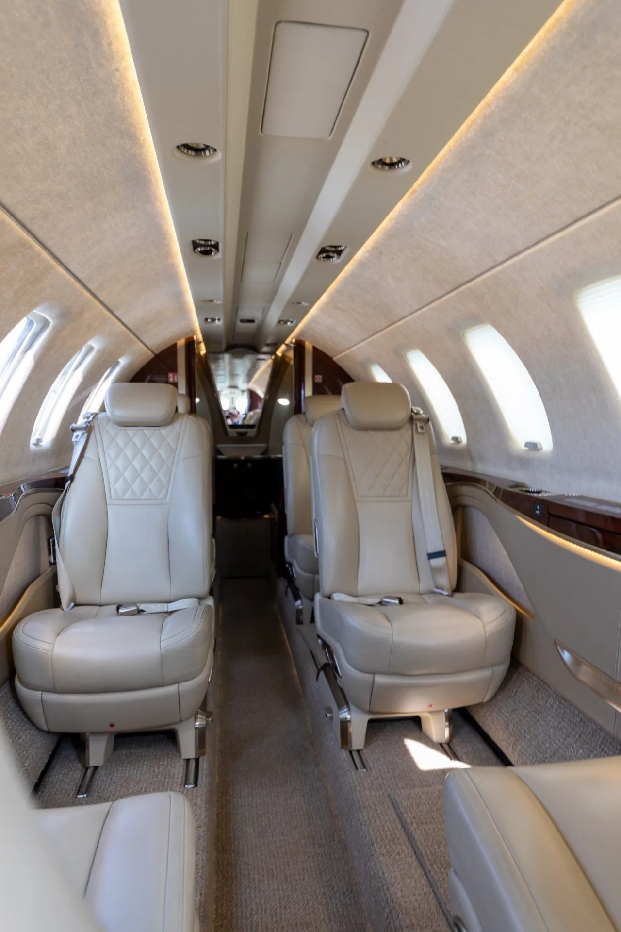 Citation CJ4 cabin interior with cream leather seating